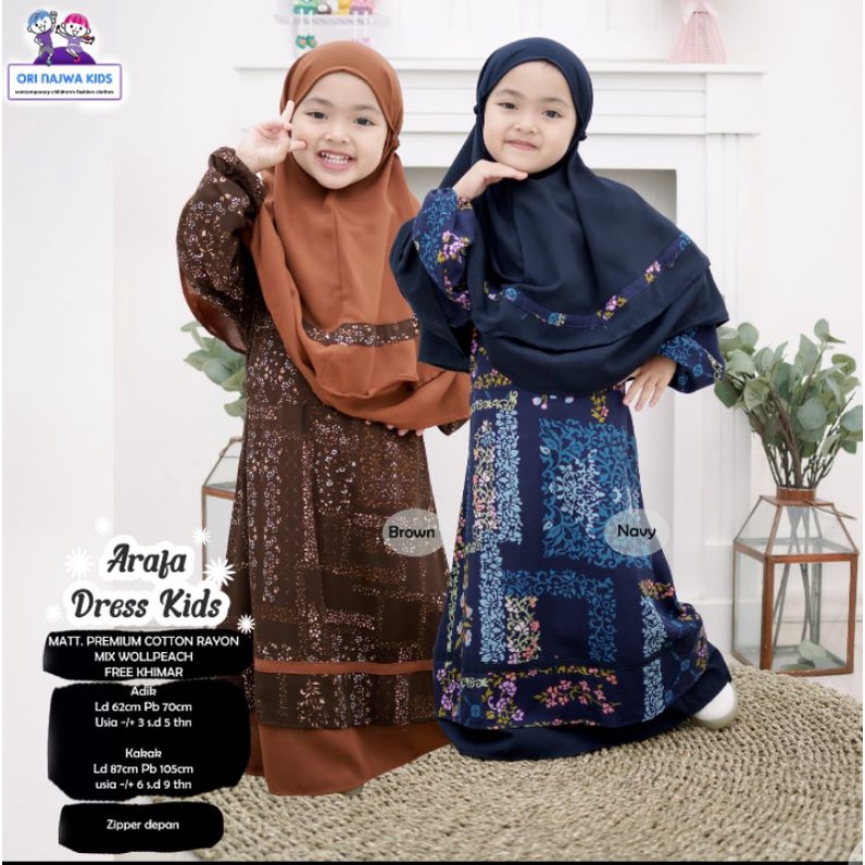 Gamis syari set anak  Arafa Dress Kid Ori by Orinajwa gamis balita gamis anak katun rayon motif khim