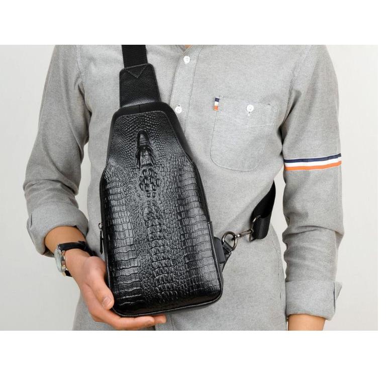 KSU.01Jl22ғ - Tas Selempang Kulit Pria Sling Bag Import Motif Kulit Buaya