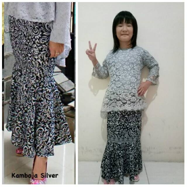 Couple ibu anak cewek rok duyung echy kombi stelan kebaya brukat anak dan rok duyung batik