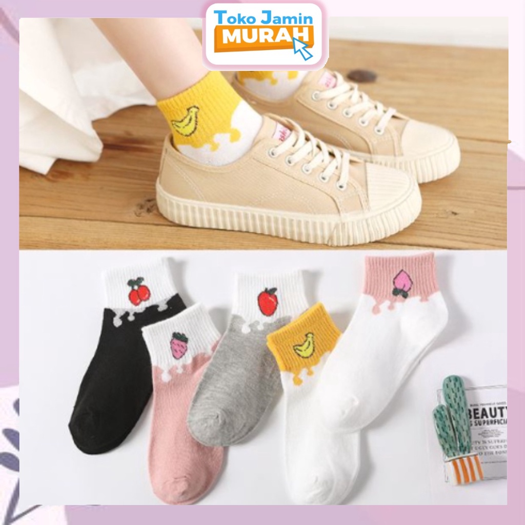 TJM KK202 Kaos Kaki Wanita Motif Buah Kaos Kaki Karakter Unisex Tinggi Cute Socks Fruit Korean