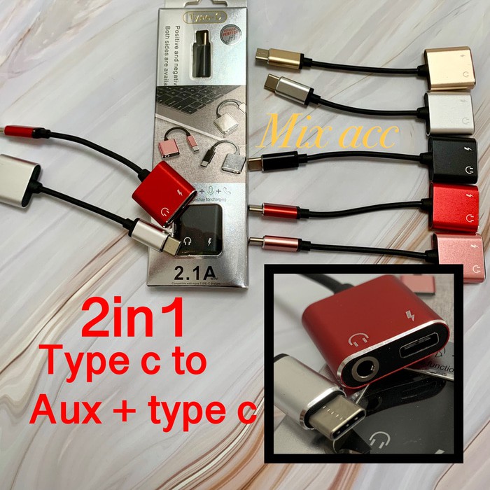 [KOTAK] Type C to Aux 3.5mm Type C charger 2 in 1 Super High Qualitas - Hitam