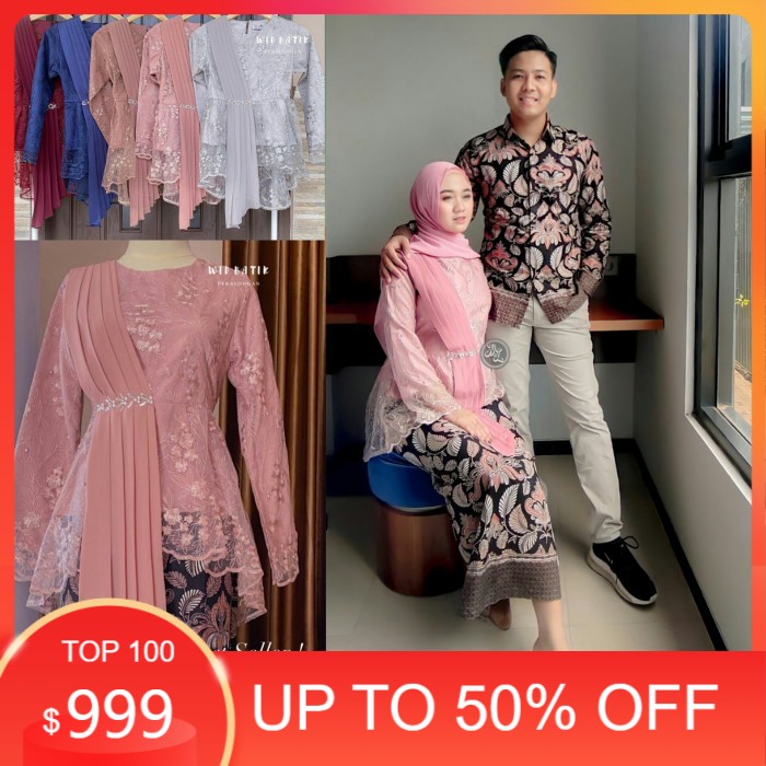 Batik Couple Kebaya Brokat Modern Baju Lamaran Tunangan Keluarga Pesta - rose gold