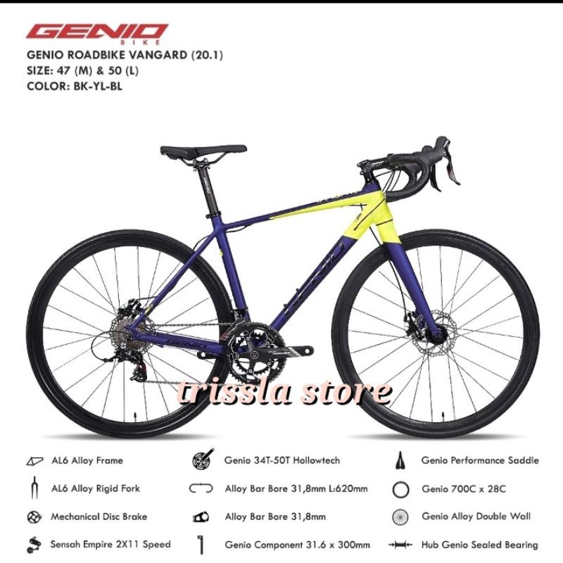 Sepeda Balap Road Bike 700 C ALLOY GENIO VANGARD 2x11 Speed Disc Brake