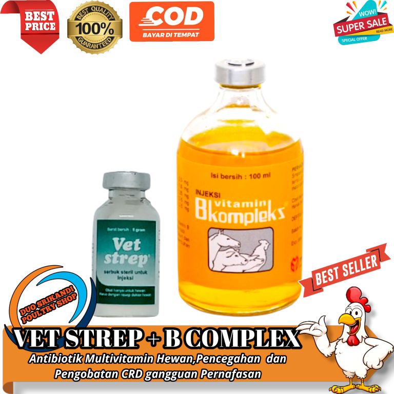 Set Vet Strep 5gram B Kompleks 100ml Obat Antibiotik Unggas Anjing CRD Korisa Ayam