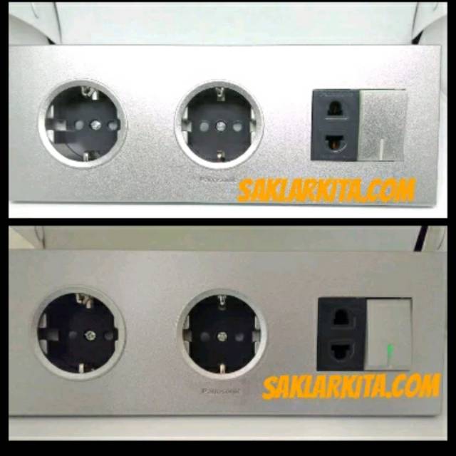 Panasonic Silver Kombinasi Stop kontak 2 gg + stop kontak univ dan Saklar 1 gg neon illuminasi