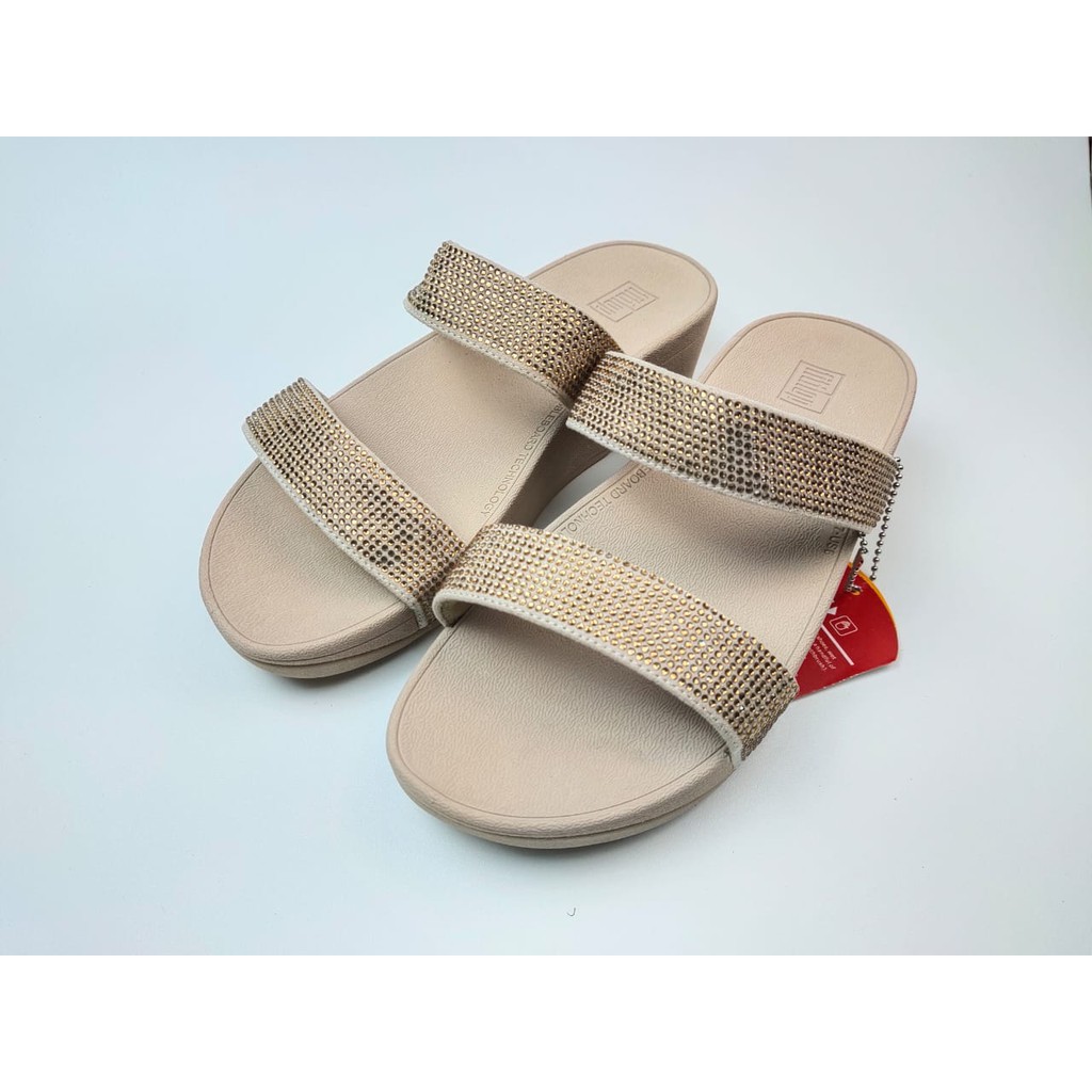 Sendal Wanita Fitflop Lulu Rokit Slide Sandal Wanita Slop Wedges Tinggi 4cm Two Strap Suede Minimalis