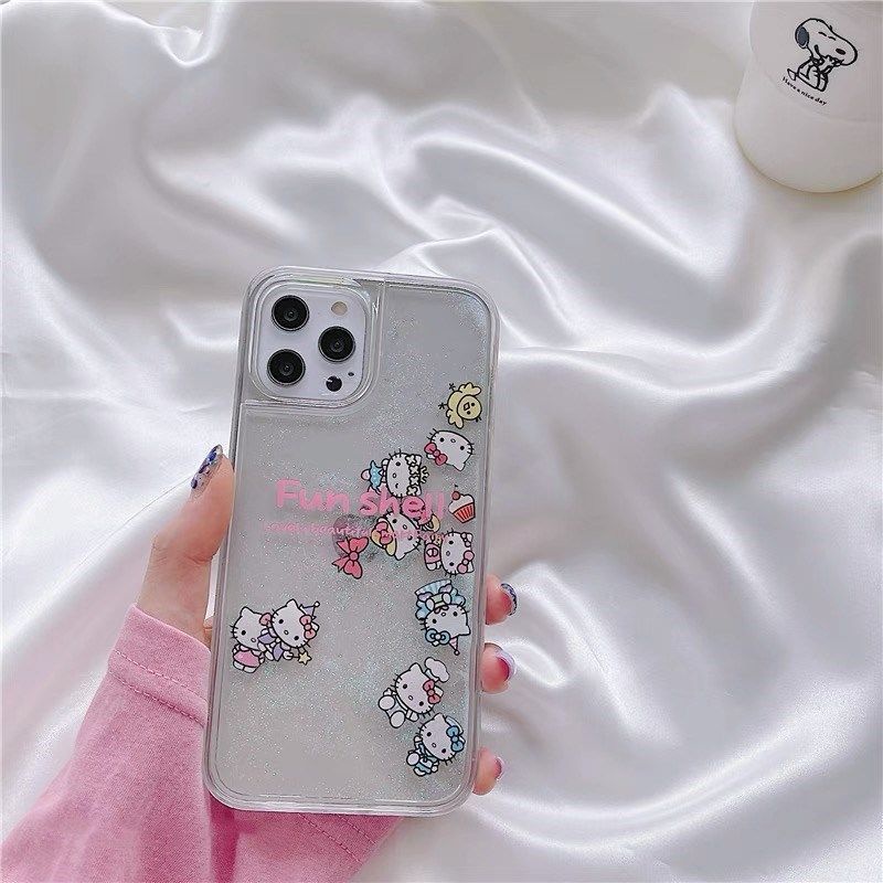 Hello Kitty Casing Air Glitter water Iphone 7 8 7+ 8+ X Xr Xs Max 11 Pro 12 Pro Max Fh25