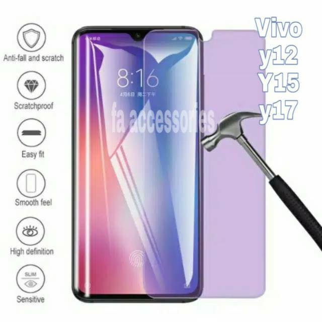 Tempered glass blue vivo y02 y02t  y11 y12 y15 y15s y16 y17 y12i y12s y35 y36 t  i s antiradiasi blue light screen protector