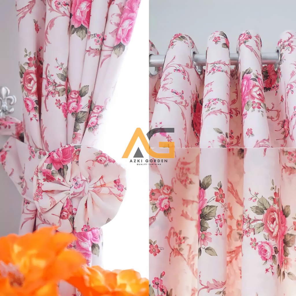 Gorden Hordeng Korden Tirai Jendela Minimalis inimalis Motif Bunga Sakura Bolak Balik