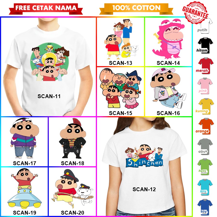 [FREE NAMA!!] Baju Kaos ANAK DAN DEWASA CRAYON SHINCAN SINCHAN BANYAK MOTIF