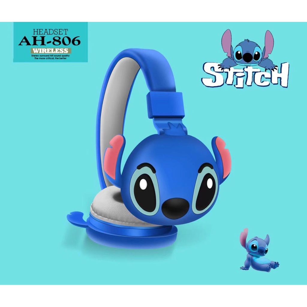 AH 806 Headphone Bando Bluetooth Anak karakter Lilo Nstich