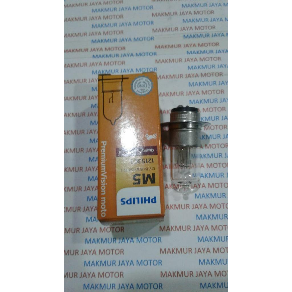 Bohlam, Lampu Halogen Motor Kaki 1 M5 12V 35/35W Philips Premium Vision Moto (Asli)