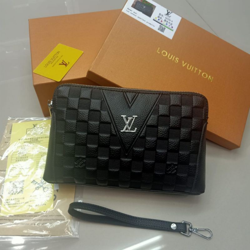 Handbag Lv Damier Embos Clutch Tas Tangan Kulit Asli Import