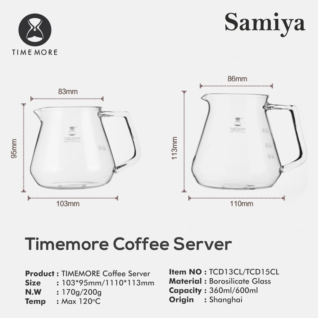 timemore coffee server borosilicate glass heat resistant 360ml dan 600ml / teko kopi kaca V shape