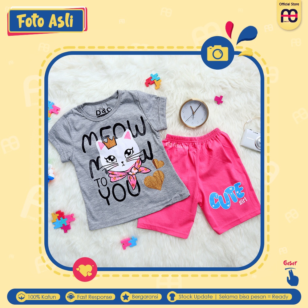 Setelan Anak Perempuan Mastof D Series 1 - 11 Tahun Baju Anak Edisi Favorit 2-Meow to You Abu