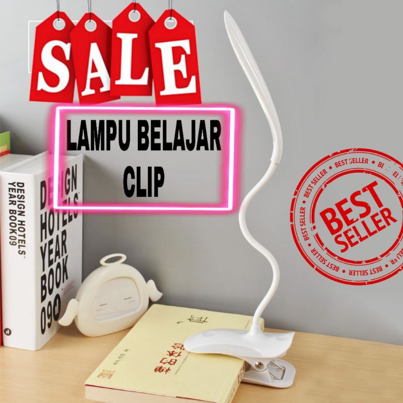 Lampu Meja Belajar Clip Led Mini Desk Lamp Clip White Baca Arsitek Kerja Duduk with Usb 14 Led Mode Sentuh Fleksibel