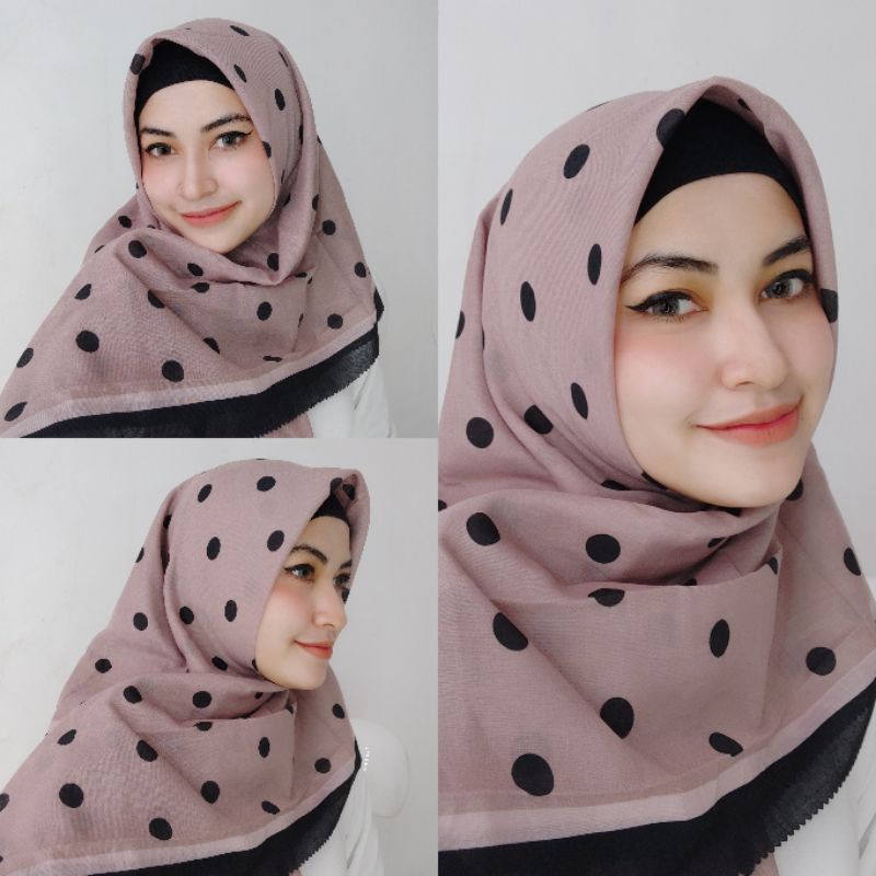 Kerudung vanilla hijab jilbab leopard love rantal polkadot / vanilla hijab segiempat voal motif vanilla chain / deenay kw button kw lasercut-Polka mocha