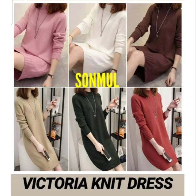 IMPORT WINTER AUTUMN WOMAN VICTORIA KNIT DRESS BAJU RAJUT WANITA MUSIM DINGIN GUGUR