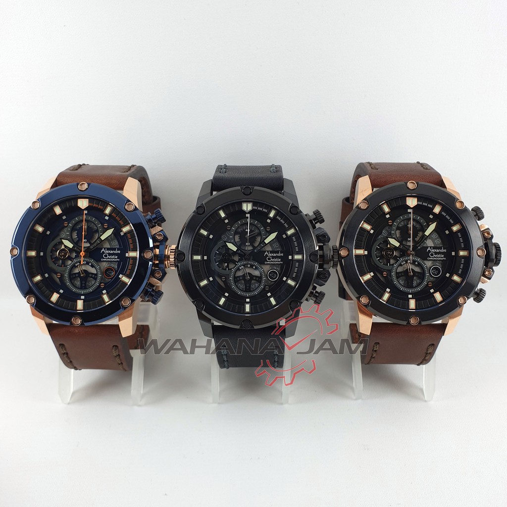 Alexandre Christie AC 6564 MC / Jam Tangan Pria AC6564 Alexander Cowok Kulit Chrono Sport Original