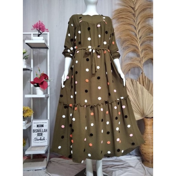 GAMIS CRINKLE PUF POM POM BORDIR PREMIUM JUMBO GAMIS CRINKLE AIRFLOW BORDIR POM POM TERBARU