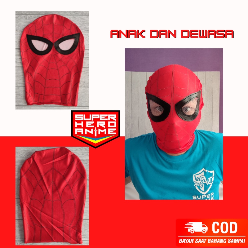 Topeng Spiderman Anak Dewasa Bahan Kain Cosplay Spider Merah Import