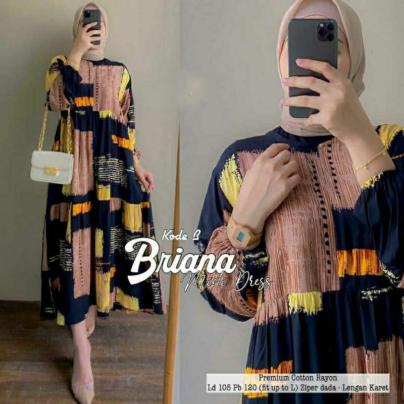 BRIANA MIDI DRESS RAYON VISCOSE PREMIUM ORIGINAL / GAMIS RAYON BUSUI / MIDI DRESS JUMBO BUSUI FIT M 