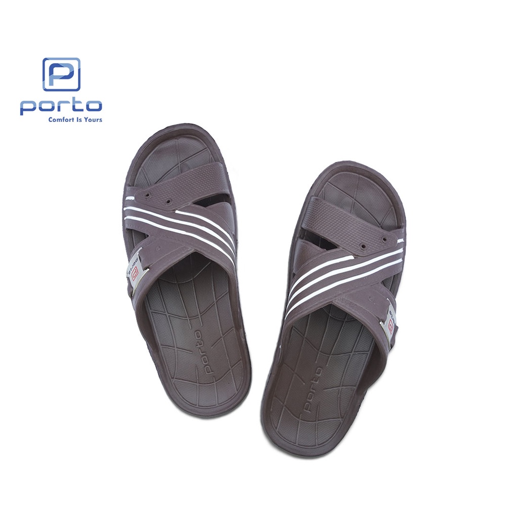 1012M - Porto Leveling Sandal Pria Selop Karet Terbaru Motif Garis Bagus Nyaman Berkualitas Original