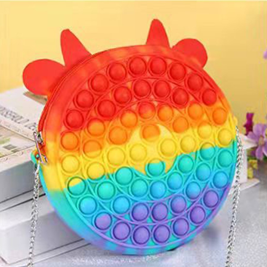 Tas Pop It Anak Rainbow Makaron Figet Toy Murah Dompet Selempang Viral