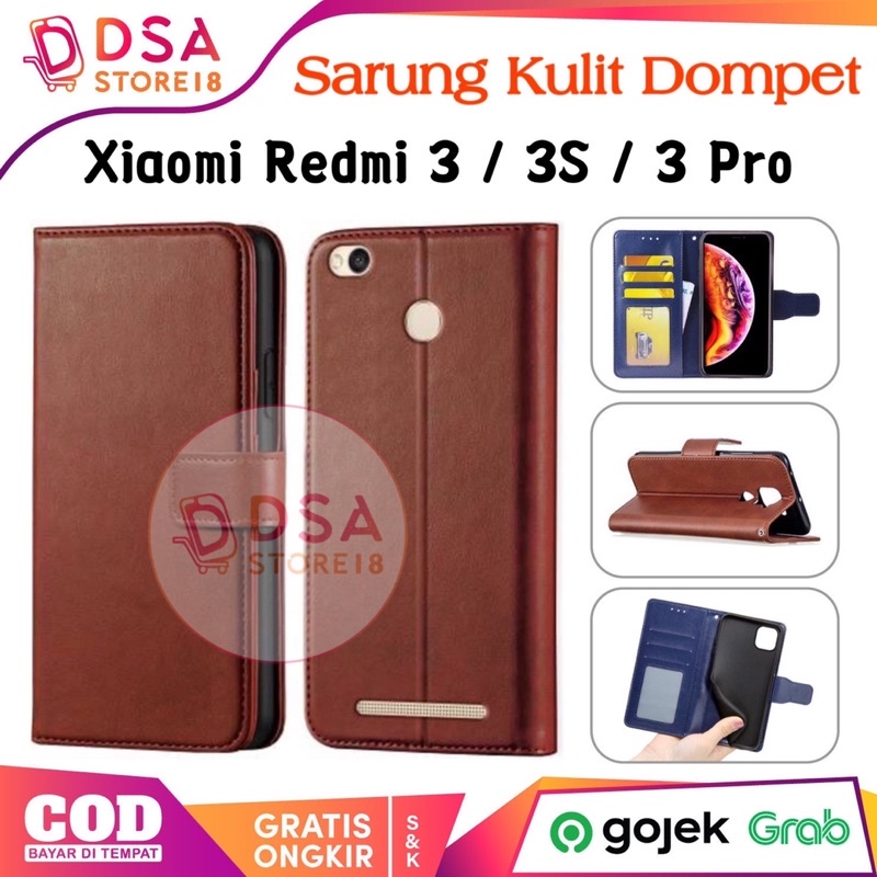 Case Redmi 3S / Casing Redmi 3 / Pro Leather Case Flip Cover Wallet Dompet Hp Casing Kulit