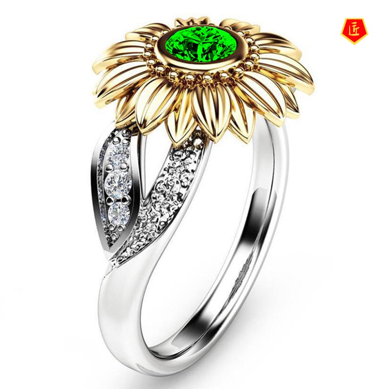 [Ready Stock]New Sunflower Ring 18K Gold Color Separation Elegant Simple All-Match