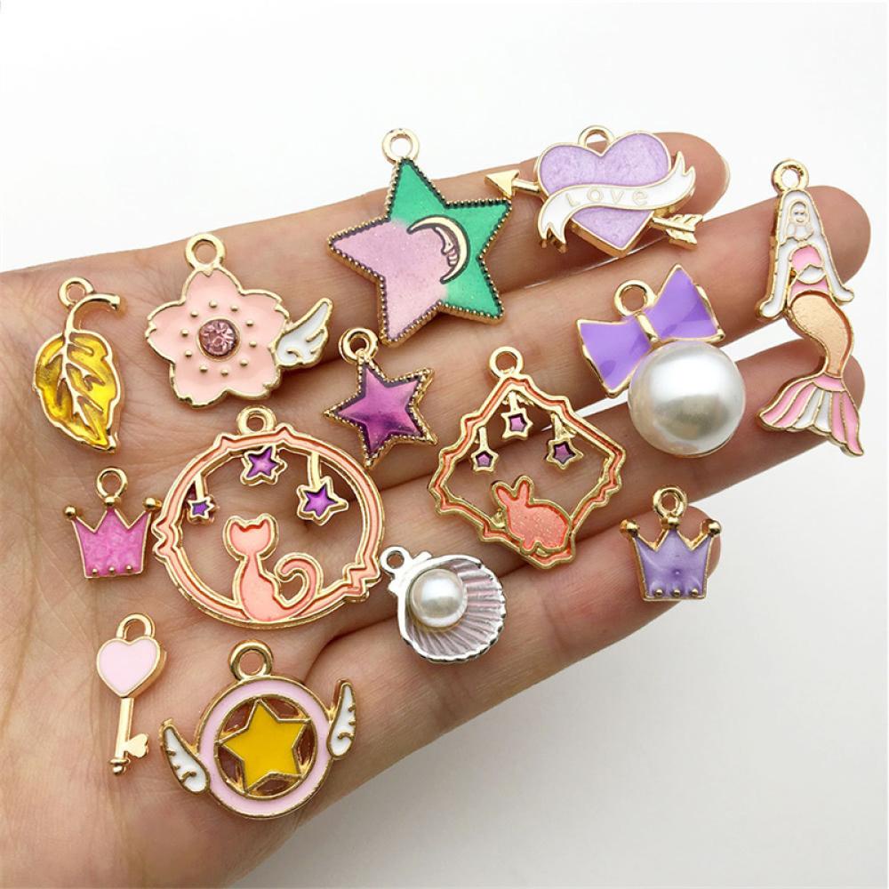 Timekey 50pcs Charms Enamel Aneka Bentuk Untuk DIY Kalunggelanganting K5U2