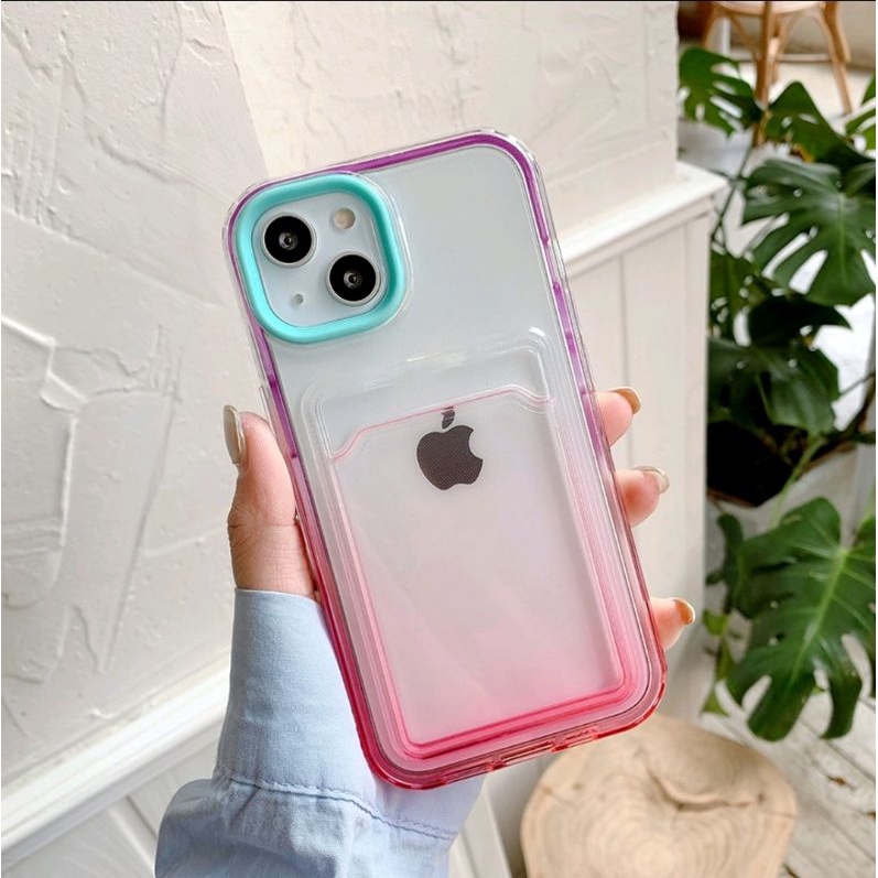 READY  CARD SLOT CASE  CASING IPHONE 11 12 PRO MAX X XS MAX XR GRADIENT PC PHOTOCARD KARTU POCKET