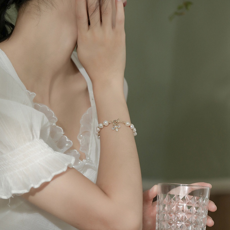 Gelang Tali Mutiara Dengan Liontin Lebah Bahan Zirkon Untuk Wanita