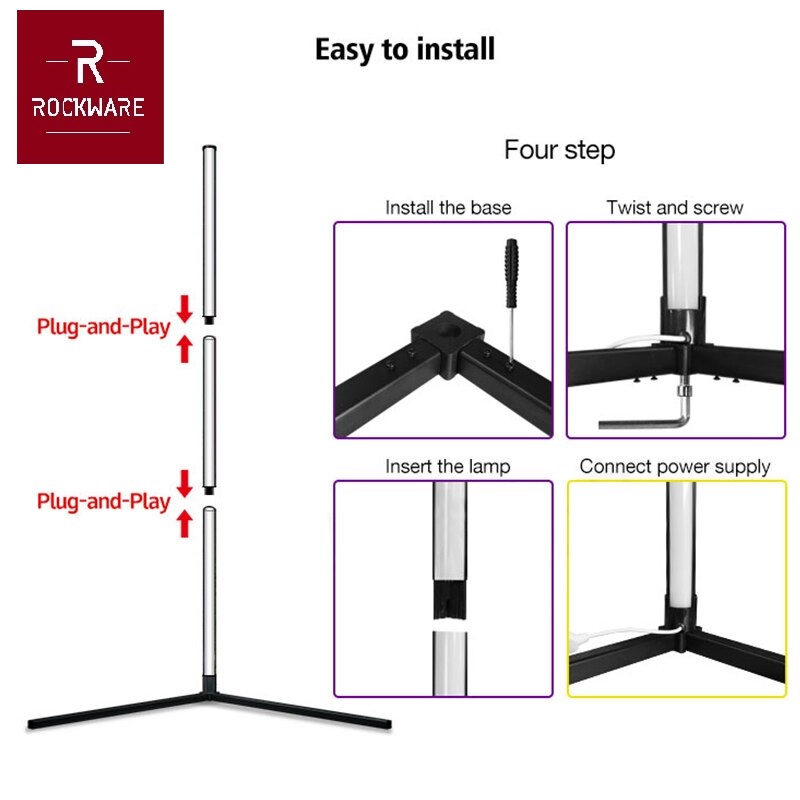 ROCKWARE LED RGB Magic Color Corner Standing Floor Lamp 1.2M 72LED 15W