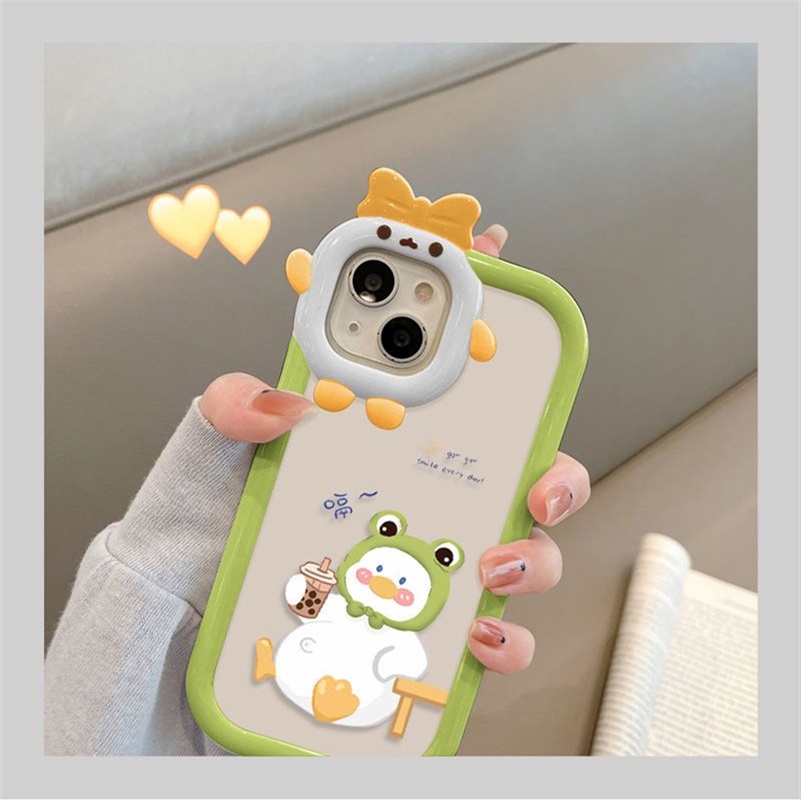 Soft Case Silikon Motif Kartun Bebek 3D Untuk iPhone 14 13 12 11 Pro Max X Xr Xs Max 7 8 6 6s Plus SE 2020