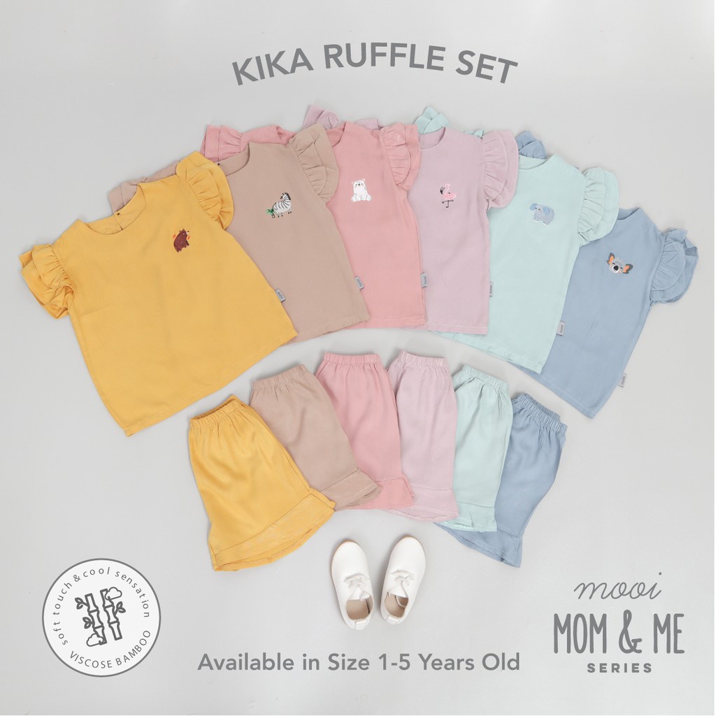 PROMO 7.7 PROMO BAJU LEBARAN MURAH Mooi Kika Ruffle Set 1-5 Tahun Setelan Anak Perempuan Setelan mom setelan mama