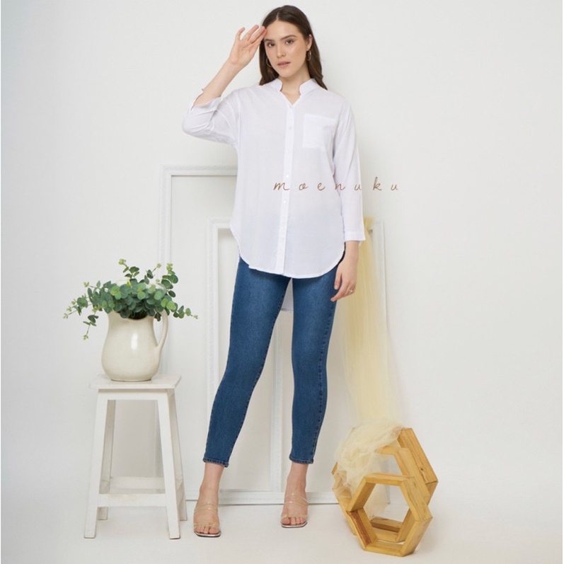 Kemeja Basic Kemeja Polos Lengan Panjang Wanita  Kemeja Rayon