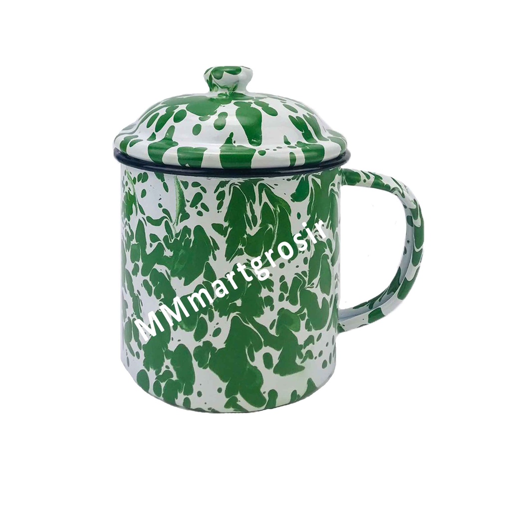 Cangkir + Tutup / Mug Enamel / Mug Loreng Jadul / Cangkir Seng Bercorak