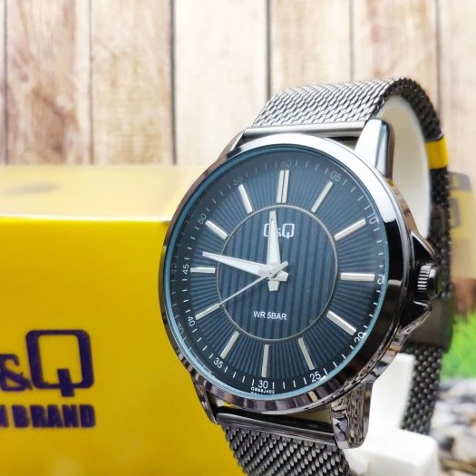 [COD] Jam Tangan Pria Q&Q QQ Analog Rantai Pasir Hitam KEREN Original GARANSI KOTAK KADO TERBARU