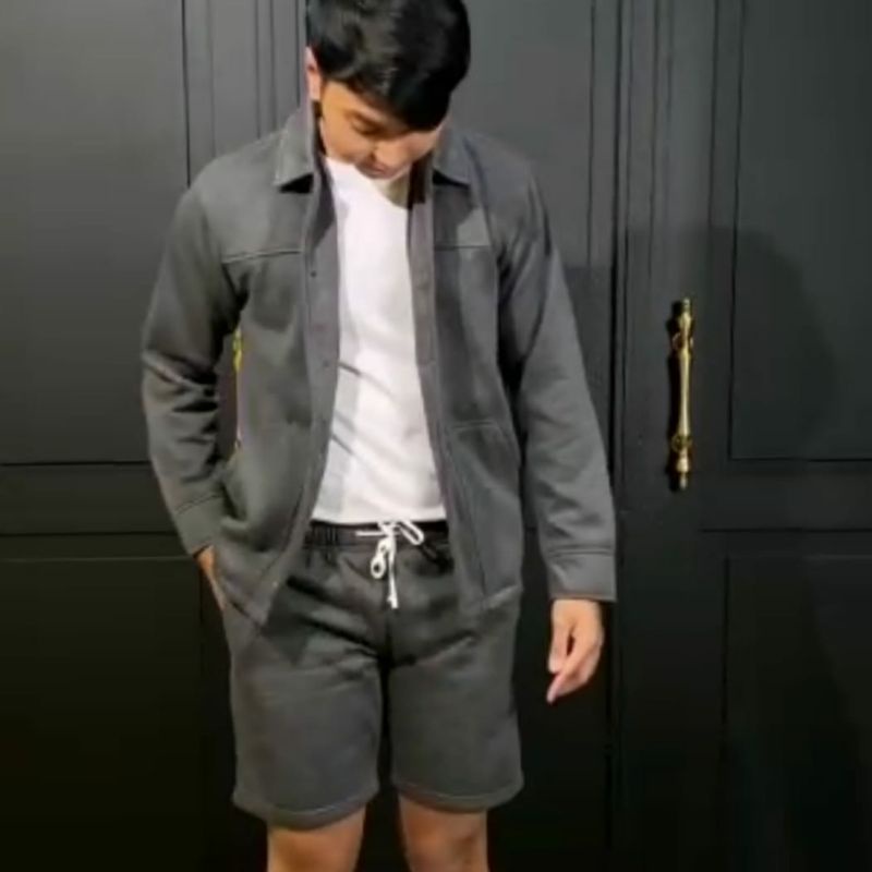 TERBARU JAKET PRIA | SHACKET JACKET FLECEE-Setelan dark grey