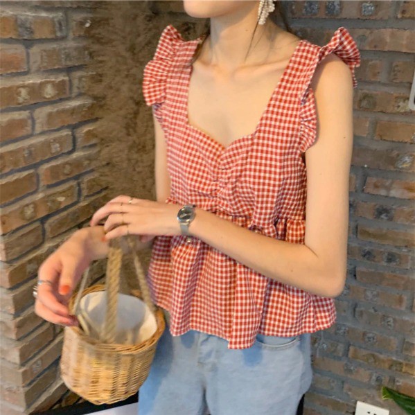 KOREAN RUFFLE BLOUSE KOTAK-KOTAK