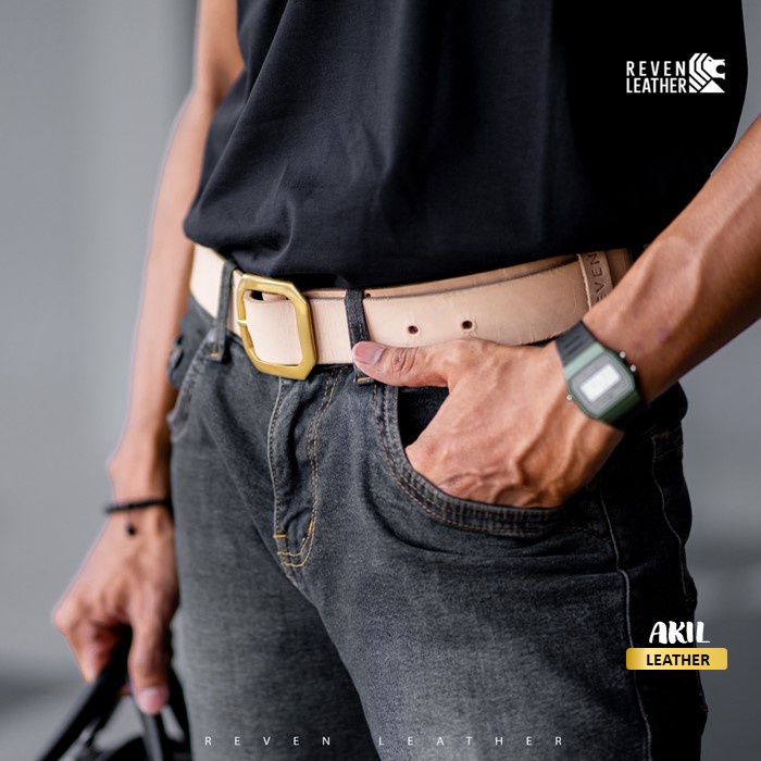 Ikat Pinggang Sabuk Gesper Pria Reven Hanoman Belt Bahan 100% Kulit Sapi Asli Premium Original Branded Keren Terbaru Kekinian