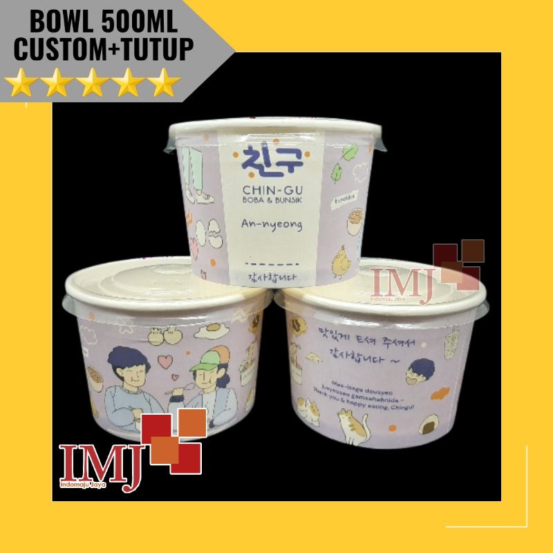 GRATIS DESAIN PAPER BOWL 500ML CUSTOM DESAIN PRINTING PAPER BOWL 500 ML DAN TUTUP SABLON PAPER BOWL