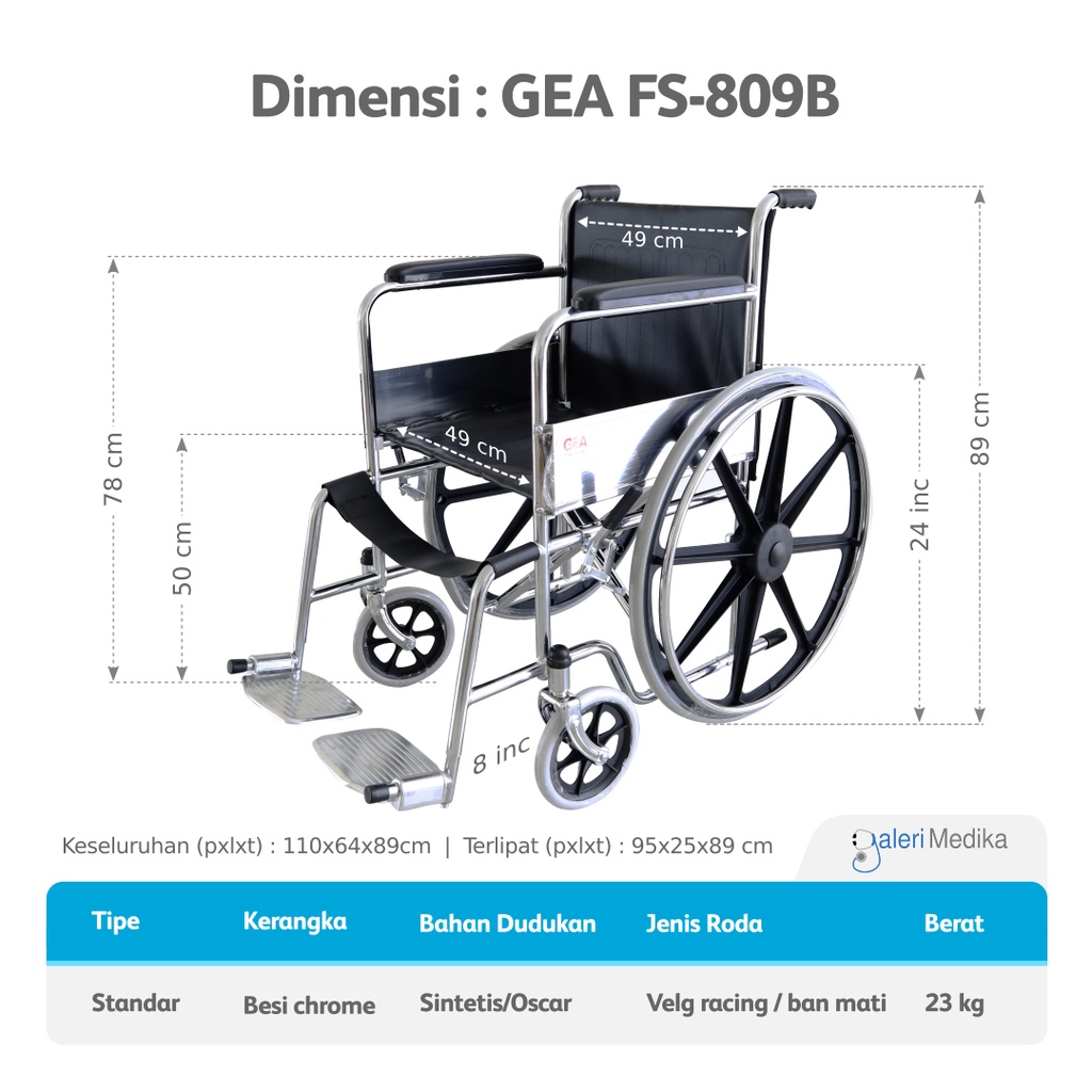 Kursi Roda Velg Racing GEA FS809B / FS-809B / FS 809 B Wheelchair Velg Racing