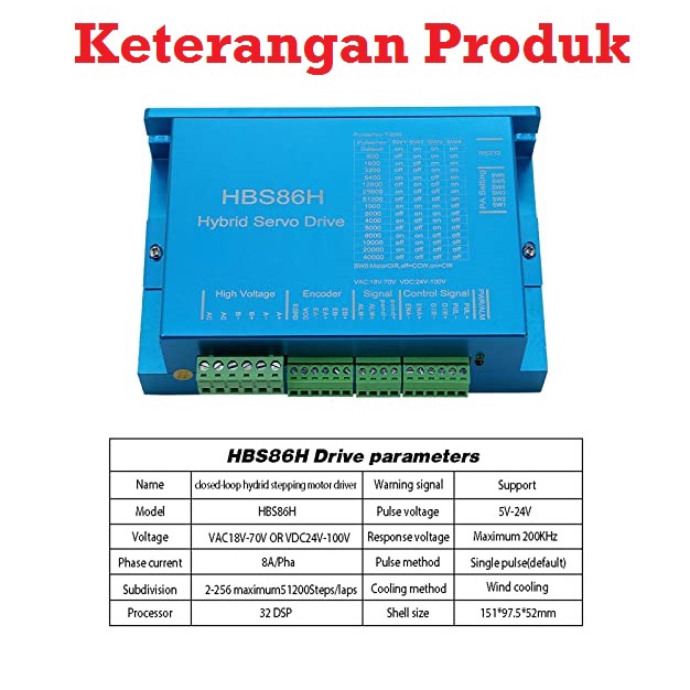 [HAEBOT] Motor Stepper Nema 34 CNC Closed Loop 12Nm + Driver HBS86H 6A Hybrid Servo Kabel Encoder Router Milling Laser RPM Tinggi Bipolar 2 Phase Plasma 12 Nm 120Kgcm