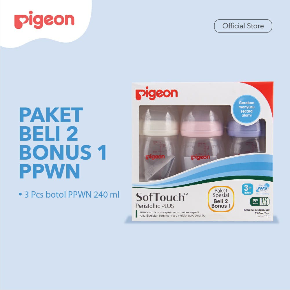 Pigeon PP Wide P-Plus 240ml Beli 2 Bonus 1 (Botol Susu Bayi)