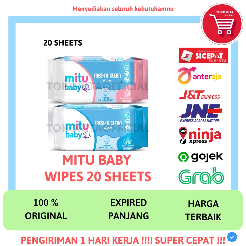 MITU BABY WIPES TISSUE TISU BASAH MITU 20 SHEETS 20 LEMBAR MITU BABY
