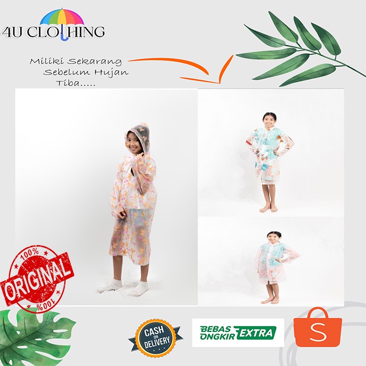 Jas hujan plastik anak / jas hujan terusan anak / mantel terusan anak / jas hujan gamis anak / eva beruang 3030 grosir COD