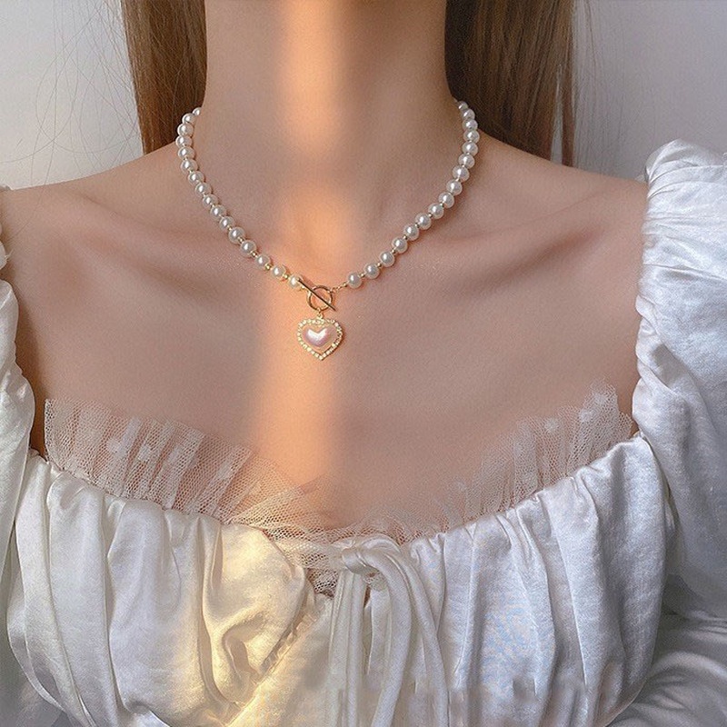 Kalung Choker Hias Manik-Manik Mutiara Berlian Imitasi Gaya Korea Untuk Wanita