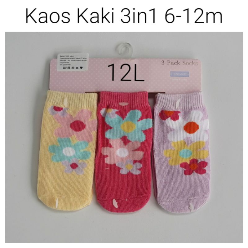 Kaos Kaki Baby Bayi Cewek Cowok Socks 3in1 0 6 12 24 Bulan 1 Tahun Isi 3pcs